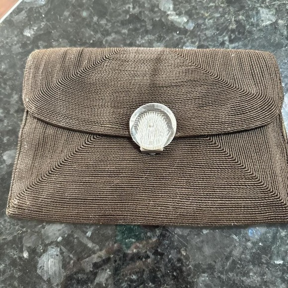 The Unbranded Brand Handbags - Vintage Brown Brocade Clutch Evening Bag With Crystal Clasp